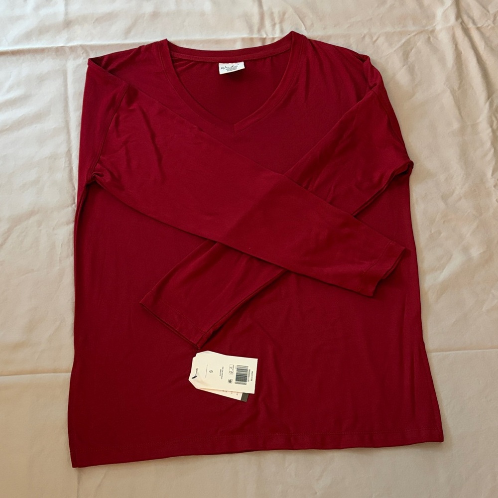 Red V-Neck Long Sleeve Pajama Top